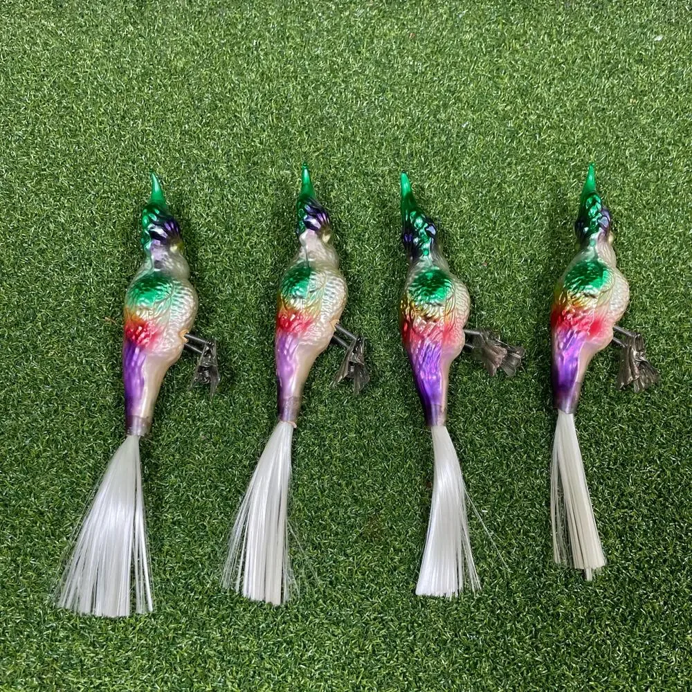 Vintage Blown Glass Bird Christmas Ornaments Clip On Spun Tails MCM Read